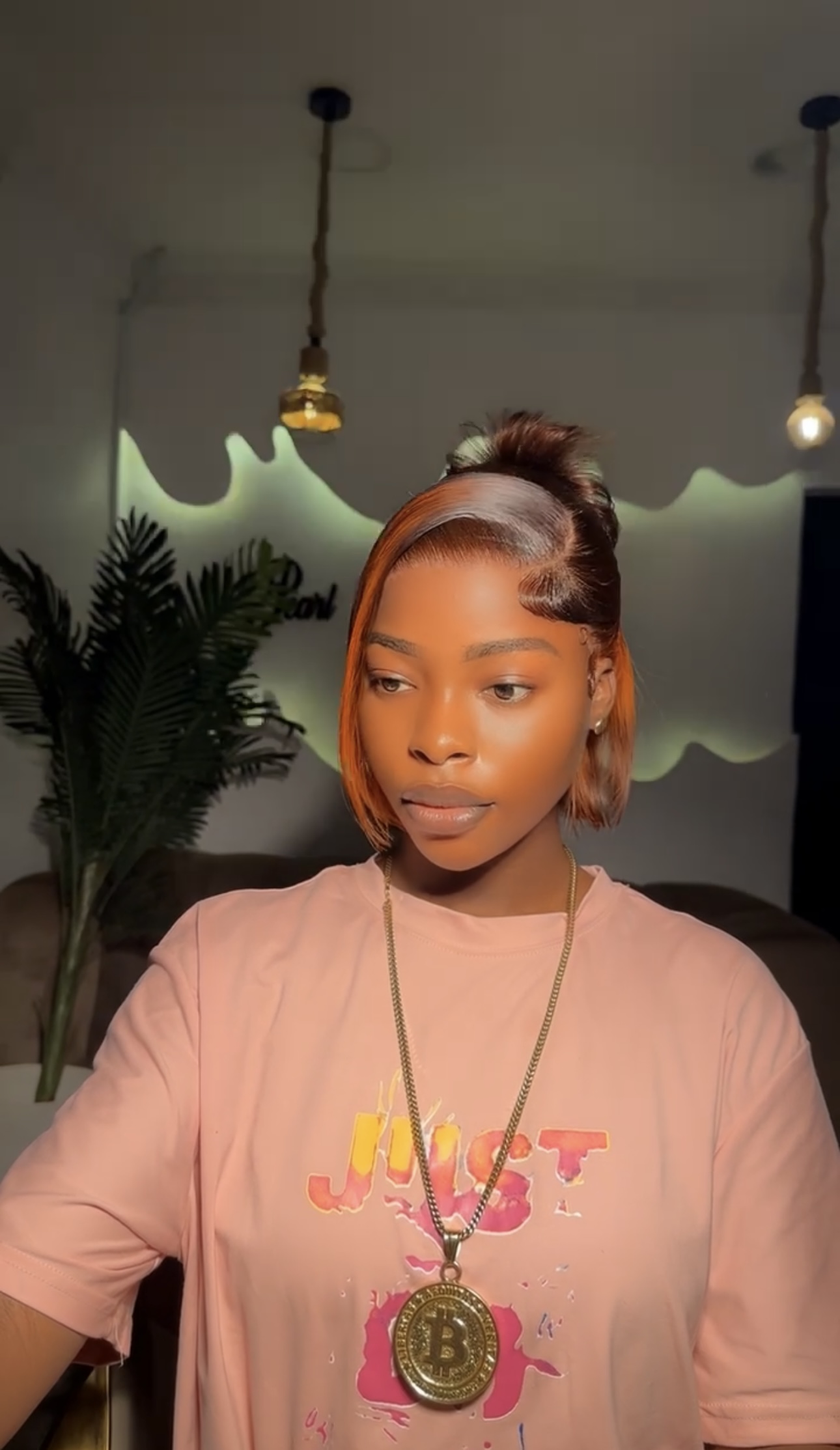 3tone orange frontal bob