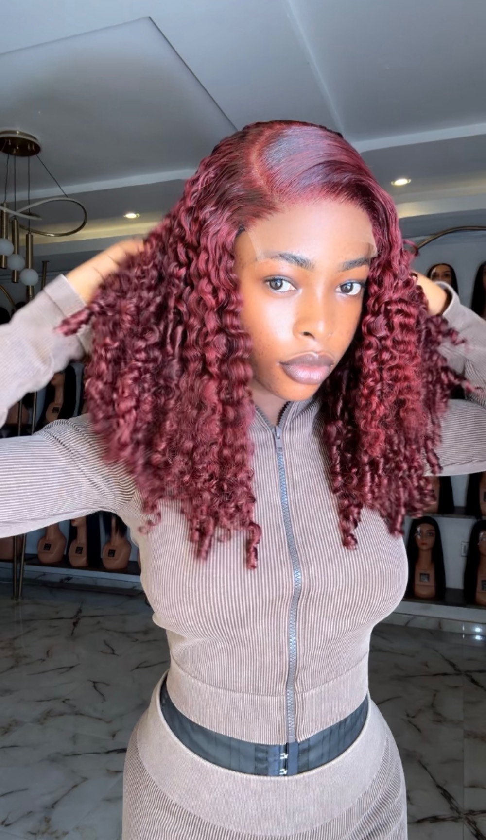 16” burgundy sdd pixie curls